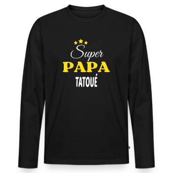 Super Papa TATOUÉ ANNIVERSAIRE - T-shirt manches longues Premium bio Homme - noir - Devant - Nico (187cm)