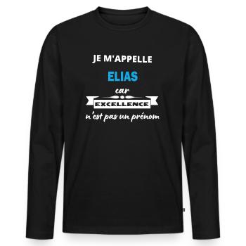 Je m appelle excellence Elias - T-shirt manches longues Premium bio Homme - noir - Devant - Nico (187cm)