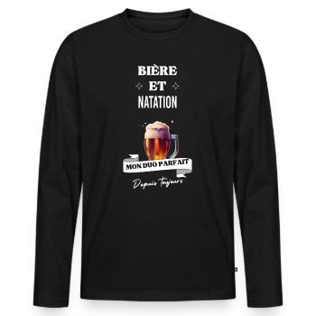 Bière Mon duo parfait depuis toujours et natation - T-shirt manches longues Premium bio Homme - noir - Devant - Nico (187cm)
