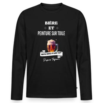 Bière Mon duo parfait depuis et peinture sur toile - T-shirt manches longues Premium bio Homme - noir - Devant - Nico (187cm)