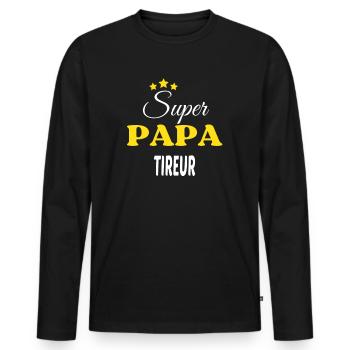 Super Papa TIREUR ANNIVERSAIRE - T-shirt manches longues Premium bio Homme - noir - Devant - Nico (187cm)