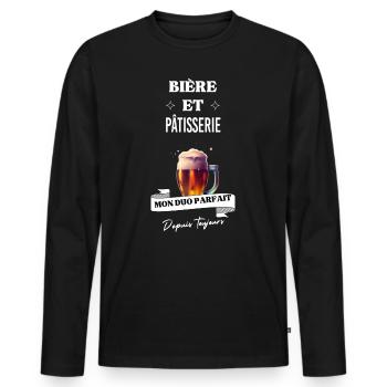 Bière Mon duo parfait depuis et pâtisserie - T-shirt manches longues Premium bio Homme - noir - Devant - Nico (187cm)