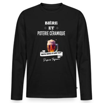 Bière Mon duo parfait depuis poterie céramique - T-shirt manches longues Premium bio Homme - noir - Devant - Nico (187cm)