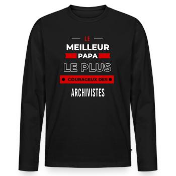 Le meilleur papa le plus courageux des Archivistes - T-shirt manches longues Premium bio Homme - noir - Devant - Nico (187cm)