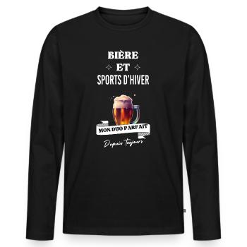 Bière Mon duo parfait toujours et sports d'hiver - T-shirt manches longues Premium bio Homme - noir - Devant - Nico (187cm)