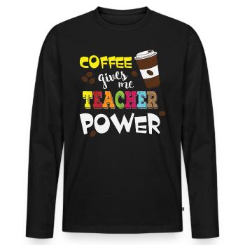 Le café me donne des pouvoirs d’enseignant - Coffee Teacher - T-shirt manches longues Premium bio Homme - noir - Devant - Nico (187cm)