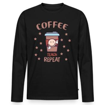Coffee Teach Repeat Retro - École de professeurs de café - T-shirt manches longues Premium bio Homme - noir - Devant - Nico (187cm)