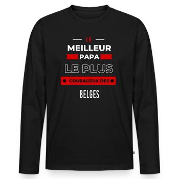 Le meilleur papa, le plus courageux des Belges - T-shirt manches longues Premium bio Homme - noir - Devant - Nico (187cm)