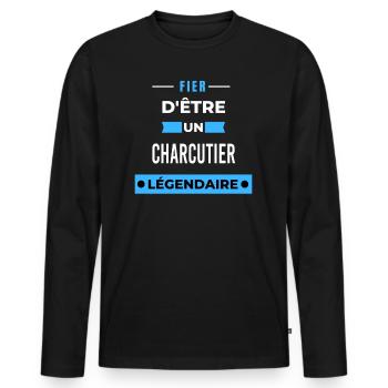 Fier d'être un légendaire CHARCUTIER HUMOUR - T-shirt manches longues Premium bio Homme - noir - Devant - Nico (187cm)