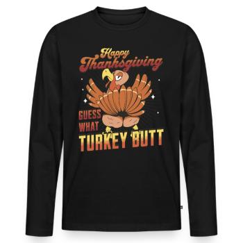 Joyeux Thanksgiving - Devinez drôle ce que Turkey Butt - T-shirt manches longues Premium bio Homme - noir - Devant - Nico (187cm)