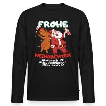 Lustiges Wichteln Frohe Weihnachten mit Getränke - Männer Premium Bio Langarmshirt - Schwarz - Vorne - Nico (187cm)