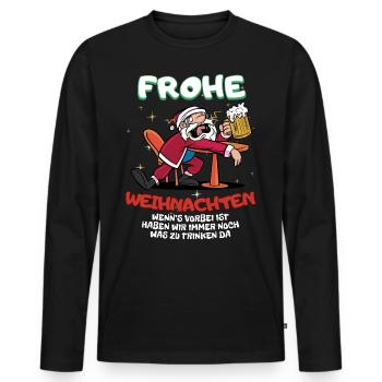 Lustiges Wichteln Frohe Weihnachten mit Getränke - Männer Premium Bio Langarmshirt - Schwarz - Vorne - Nico (187cm)