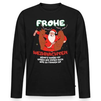 Lustiges Wichteln Frohe Weihnachten mit Getränke - Männer Premium Bio Langarmshirt - Schwarz - Vorne - Nico (187cm)