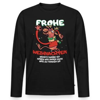 Lustiges Wichteln Frohe Weihnachten mit Getränke - Männer Premium Bio Langarmshirt - Schwarz - Vorne - Nico (187cm)