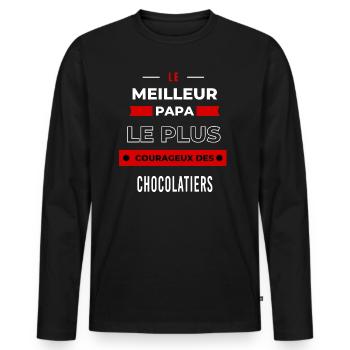 Le meilleur papa plus courageux des Chocolatiers - T-shirt manches longues Premium bio Homme - noir - Devant - Nico (187cm)