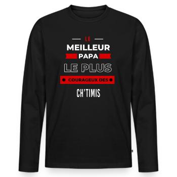 Le meilleur papa le plus courageux des Ch'timis - T-shirt manches longues Premium bio Homme - noir - Devant - Nico (187cm)