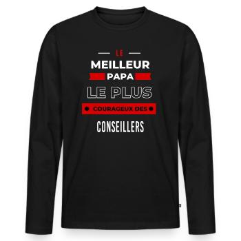 Le meilleur papa plus courageux des Conseillers - T-shirt manches longues Premium bio Homme - noir - Devant - Nico (187cm)