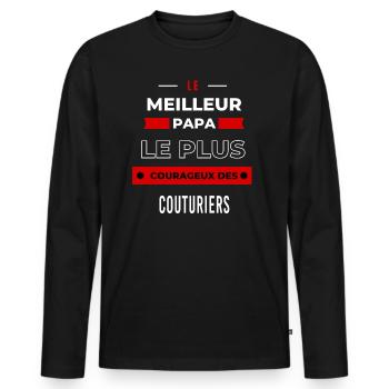 Le meilleur papa, le plus courageux des Couturiers - T-shirt manches longues Premium bio Homme - noir - Devant - Nico (187cm)
