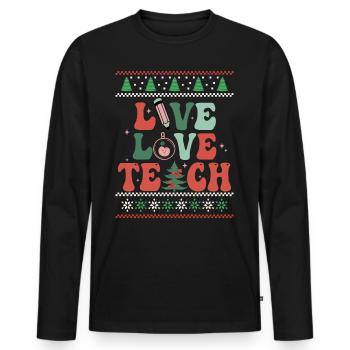 Very Merry Teacher Retro Groovy Christmas Xmas - Männer Premium Bio Langarmshirt - Schwarz - Vorne - Nico (187cm)