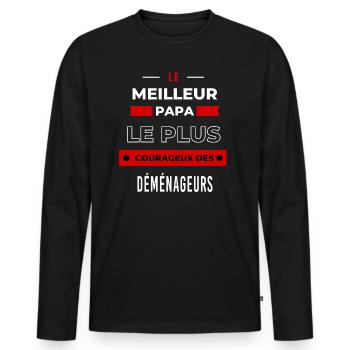 Le meilleur papa le plus courageux des Déménageurs - T-shirt manches longues Premium bio Homme - noir - Devant - Nico (187cm)