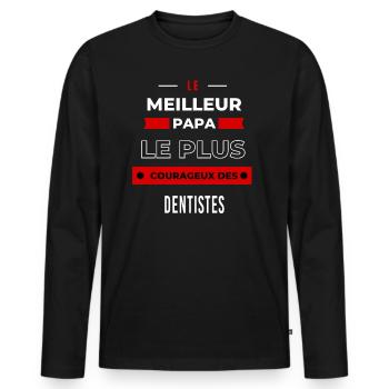 Le meilleur papa, le plus courageux des Dentistes - T-shirt manches longues Premium bio Homme - noir - Devant - Nico (187cm)