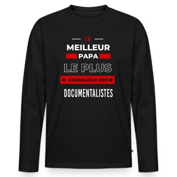 meilleur papa plus courageux des Documentalistes - T-shirt manches longues Premium bio Homme - noir - Devant - Nico (187cm)