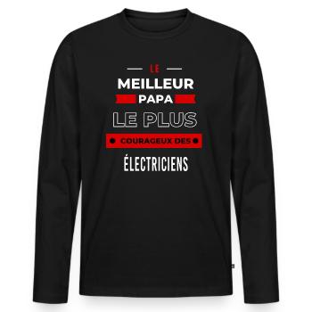 Le meilleur papa plus courageux des Électriciens - T-shirt manches longues Premium bio Homme - noir - Devant - Nico (187cm)