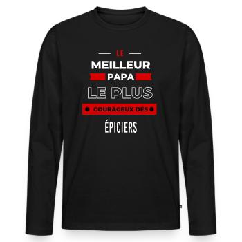 Le meilleur papa, le plus courageux des Épiciers - T-shirt manches longues Premium bio Homme - noir - Devant - Nico (187cm)