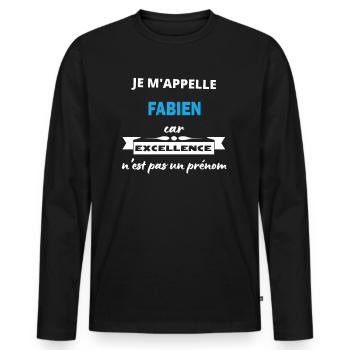 Je m'appelle excellence Fabien - T-shirt manches longues Premium bio Homme - noir - Devant - Nico (187cm)