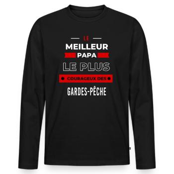 Le meilleur papa plus courageux des Gardes-pêche - T-shirt manches longues Premium bio Homme - noir - Devant - Nico (187cm)