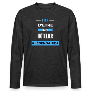 Fier d'être un légendaire HÔTELIER HUMOUR - T-shirt manches longues Premium bio Homme - anthracite chiné - Devant - Nico (187cm)