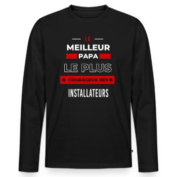 Le meilleur papa plus courageux des Installateurs - T-shirt manches longues Premium bio Homme - noir - Devant - Nico (187cm)