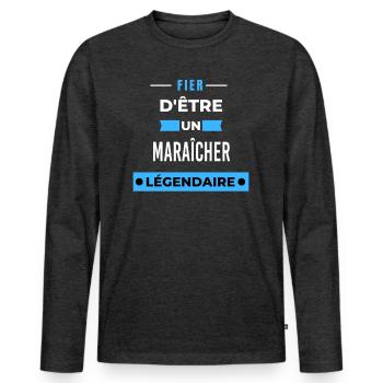 Fier d'être un légendaire MARAÎCHER HUMOUR - T-shirt manches longues Premium bio Homme - anthracite chiné - Devant - Nico (187cm)