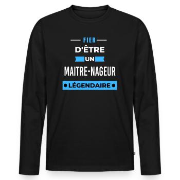 Fier d'être un légendaire MAITRE-NAGEUR HUMOUR - T-shirt manches longues Premium bio Homme - noir - Devant - Nico (187cm)