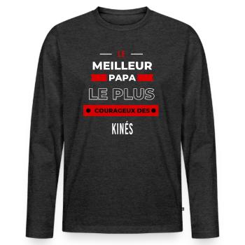 Le meilleur papa, le plus courageux des Kinés - T-shirt manches longues Premium bio Homme - anthracite chiné - Devant - Nico (187cm)