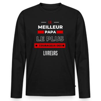 Le meilleur papa, le plus courageux des Livreurs - T-shirt manches longues Premium bio Homme - noir - Devant - Nico (187cm)