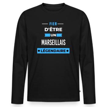 Fier d'être un légendaire MARSEILLAIS HUMOUR - T-shirt manches longues Premium bio Homme - noir - Devant - Nico (187cm)