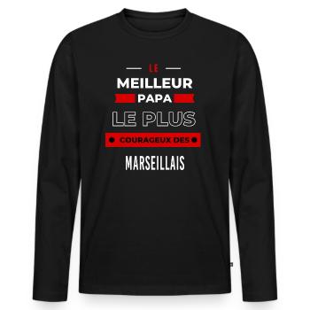Le meilleur papa le plus courageux des Marseillais - T-shirt manches longues Premium bio Homme - noir - Devant - Nico (187cm)