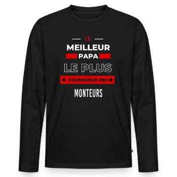 Le meilleur papa, le plus courageux des Monteurs - T-shirt manches longues Premium bio Homme - noir - Devant - Nico (187cm)