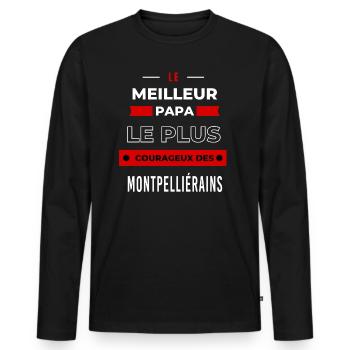 meilleur papa plus courageux des Montpelliérains - T-shirt manches longues Premium bio Homme - noir - Devant - Nico (187cm)