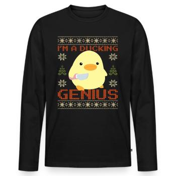 Duck with Knife Meme - Quacking Genius Christmas - Men's Premium Organic Long Sleeve Shirt - black - Front - Nico (187cm)