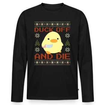 Duck With Knife Meme - Duck Off Ugly Christmas - Men's Premium Organic Long Sleeve Shirt - black - Front - Nico (187cm)