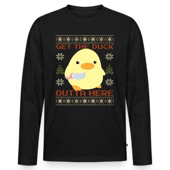Duck with Knife Meme - Get the Duck Ugly Christmas - Men's Premium Organic Long Sleeve Shirt - black - Front - Nico (187cm)