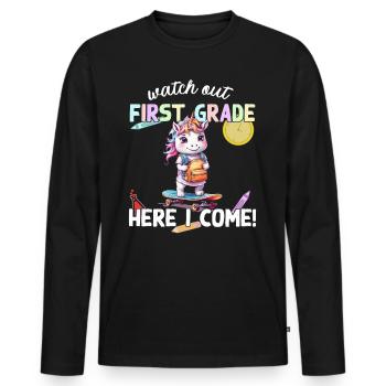 Licorne mignonne premier jour d’école école de skateboard - T-shirt manches longues Premium bio Homme - noir - Devant - Nico (187cm)
