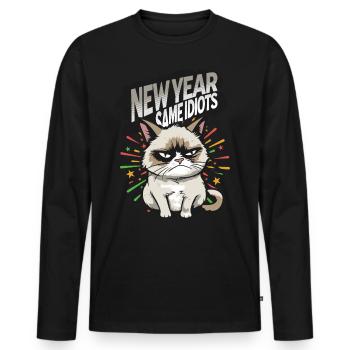 Same Idiots - Angry Cat Happy New Year Pajamas - Männer Premium Bio Langarmshirt - Schwarz - Vorne - Nico (187cm)