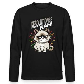 Resolutions? Nah! Angry Cat Happy New Year Pajamas - Männer Premium Bio Langarmshirt - Schwarz - Vorne - Nico (187cm)