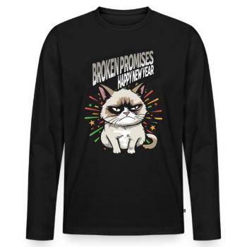 Broken Promises - Angry Cat Happy New Year Pajamas - Männer Premium Bio Langarmshirt - Schwarz - Vorne - Nico (187cm)