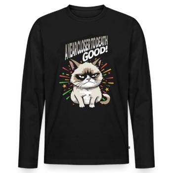Closer to Death - Angry Cat Happy New Year Pajamas - Männer Premium Bio Langarmshirt - Schwarz - Vorne - Nico (187cm)