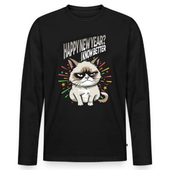 I know better - Angry Cat Happy New Year Pajamas - Männer Premium Bio Langarmshirt - Schwarz - Vorne - Nico (187cm)