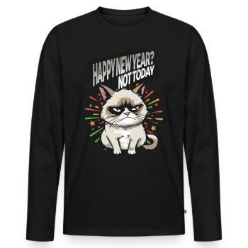 Not today - Angry Cat Happy New Year Pajamas - Männer Premium Bio Langarmshirt - Schwarz - Vorne - Nico (187cm)